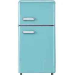 Retro Køleskab, Dobbeltdør, 72L køleskab, 21L fryser, 120 kWh/år, LED-lys, Flerfarvet, Energiklasse E Discount