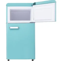 Retro Køleskab, Dobbeltdør, 72L køleskab, 21L fryser, 120 kWh/år, LED-lys, Flerfarvet, Energiklasse E Discount