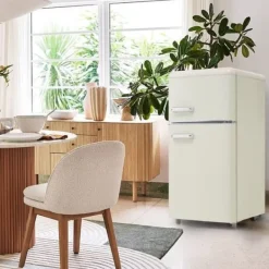 Retro Køleskab, Dobbeltdør, 72L køleskab, 21L fryser, 120 kWh/år, LED-lys, Flerfarvet, Energiklasse E New