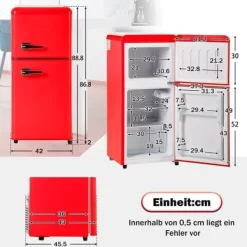 Retro Køleskab, Gefrier Kombination, 88,8 cm, 60L Køleskab, 22L Fryser, 102 kWh/år, LED Lys, Premium Rød, Energiklasse E Sale