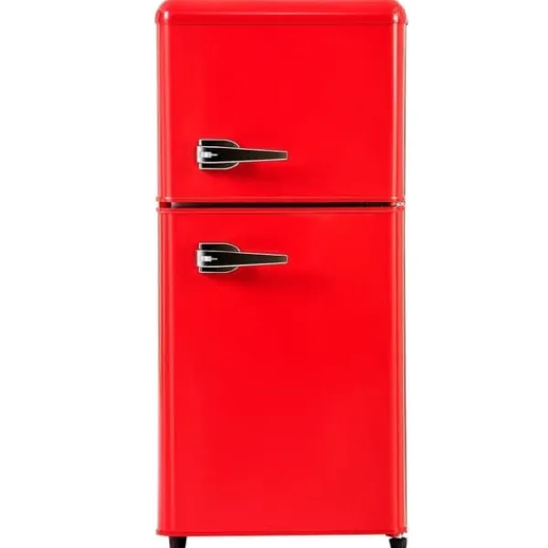 Kombineret Køle- & Fryseskab>Retro Køleskab, Gefrier Kombination, 88,8 cm, 60L Køleskab, 22L Fryser, 102 kWh/år, LED Lys, Premium Rød, Energiklasse E