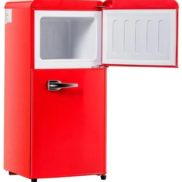 Kombineret Køle- & Fryseskab>Retro Køleskab, Gefrier Kombination, 88,8 cm, 60L Køleskab, 22L Fryser, 102 kWh/år, LED Lys, Premium Rød, Energiklasse E