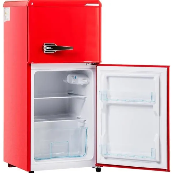 Køleskabe>Retro Køleskab, Gefrier Kombination, 88,8 cm, 60L Køleskab, 22L Fryser, 102 kWh/år, LED Lys, Premium Rød, Energiklasse E