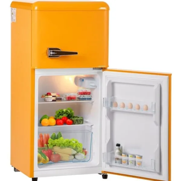 Kombineret Køle- & Fryseskab>Retro-køleskab, Gefr. Kombi, 86,8 cm, 60L, 22L fryser, 102 kWh/år, Gul, Energiklasse E