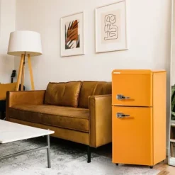 Retro-køleskab, Gefr. Kombi, 86,8 cm, 60L, 22L fryser, 102 kWh/år, Gul, Energiklasse E