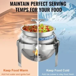 Roll Top Chafing skål Buffet Sæt, 6 Qt 2-pak, Rustfrit stål Chafer med 2 pander, Rund Catering Varmer til 5+ personer. Sale