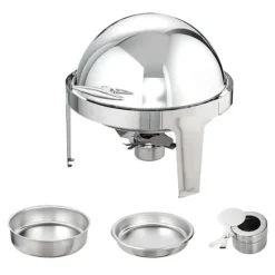 Roll Top Chafing skål Buffet Sæt, 6 Qt 2-pak, Rustfrit stål Chafer med 2 pander, Rund Catering Varmer til 5+ personer. Sale