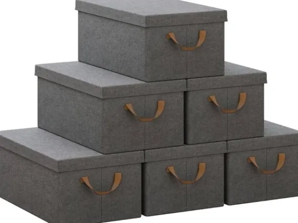 Rootz 6 -stykke opbevaringsboks sæt - Organisering af skraldespande - Foldede containere - Nem transporthåndtag - Grå - 27L - 48x29x20cm New