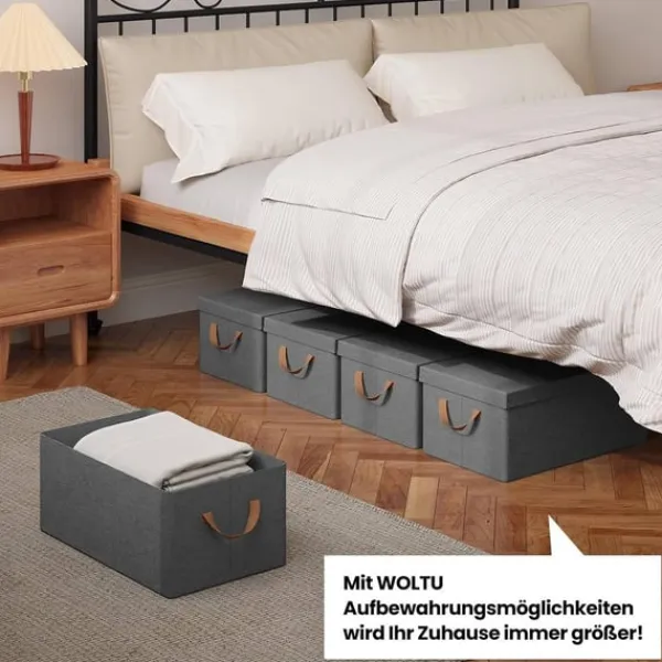 Rootz 6 -stykke opbevaringsboks sæt - Organisering af skraldespande - Foldede containere - Nem transporthåndtag - Grå - 27L - 48x29x20cm New