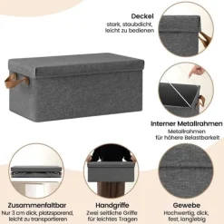 Rootz 6 -stykke opbevaringsboks sæt - Organisering af skraldespande - Foldede containere - Nem transporthåndtag - Grå - 27L - 48x29x20cm New