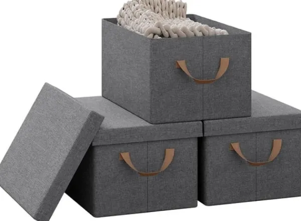 Rootz 3-delt opbevaringsboks med låg - Stofbeholdere - Sammenklappeligt design - Åndbart materiale - 20L/27L/36L/51L - Multifunktionel - 1x 20L, 1x 27 | CDON Discount
