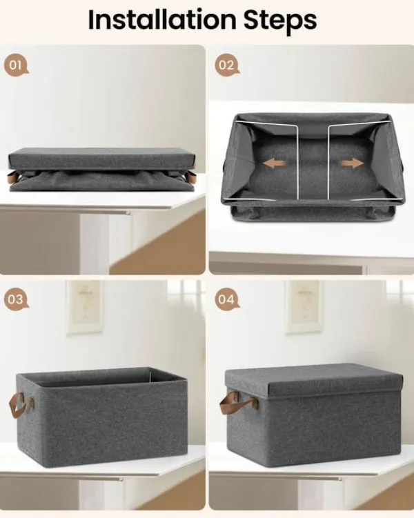 Rootz 3-delt opbevaringsboks med låg - Stofbeholdere - Sammenklappeligt design - Åndbart materiale - 20L/27L/36L/51L - Multifunktionel - 1x 20L, 1x 27 | CDON Discount
