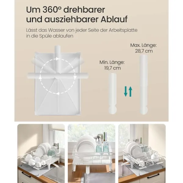 Opvaskestativer & Tørrestativer>Rootz dryp ramme - Tørringsstativ - Rumbesparende - Steel & PP Plastik - Hvid - 31-56 cm x 42 cm x 20cm