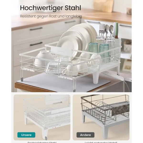 Opvaskestativer & Tørrestativer>Rootz dryp ramme - Tørringsstativ - Rumbesparende - Steel & PP Plastik - Hvid - 31-56 cm x 42 cm x 20cm