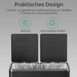 ROOTZ DUAL COMMENT DASH CAN - Genbrugsbakke - Affaldsseparator - 60L kapacitet - Stålmateriale - 59 cm x 36,5 cm x 65,2 cm Clearance