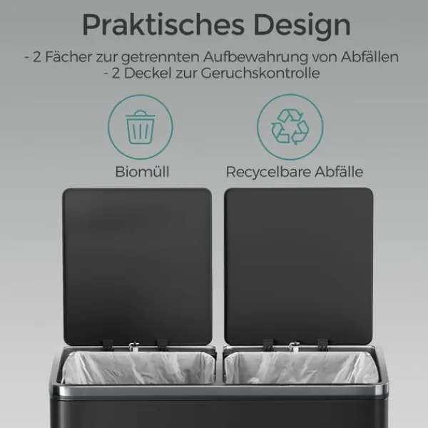 ROOTZ DUAL COMMENT DASH CAN - Genbrugsbakke - Affaldsseparator - 60L kapacitet - Stålmateriale - 59 cm x 36,5 cm x 65,2 cm Clearance