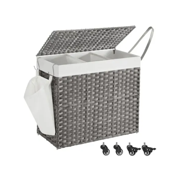 Vasketøjsudstyr>Rootz Grå vasketøjskurv - Tøjkurv - Opbevaringsbeholder - PP-plastik - Metalramme - Polyester-bomuldsblanding indvendig taske - 70 cm x 36 cm x 66 cm | CDON