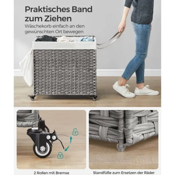 Vasketøjsudstyr>Rootz Grå vasketøjskurv - Tøjkurv - Opbevaringsbeholder - PP-plastik - Metalramme - Polyester-bomuldsblanding indvendig taske - 70 cm x 36 cm x 66 cm | CDON