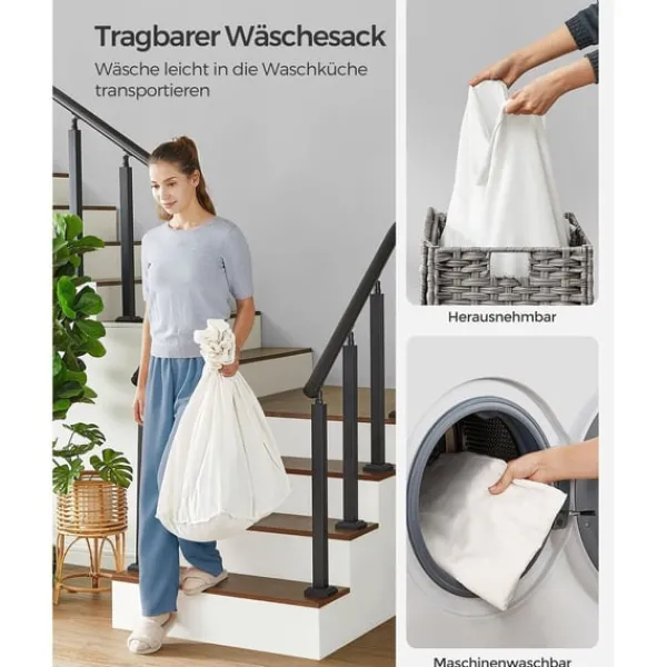 Vasketøjsudstyr>Rootz Grå vasketøjskurv - Tøjkurv - Opbevaringsbeholder - PP-plastik - Metalramme - Polyester-bomuldsblanding indvendig taske - 70 cm x 36 cm x 66 cm | CDON