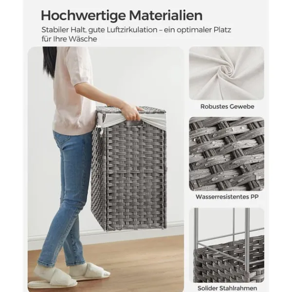 Vasketøjsudstyr>Rootz Grå vasketøjskurv - Tøjkurv - Opbevaringsbeholder - PP-plastik - Metalramme - Polyester-bomuldsblanding indvendig taske - 70 cm x 36 cm x 66 cm | CDON