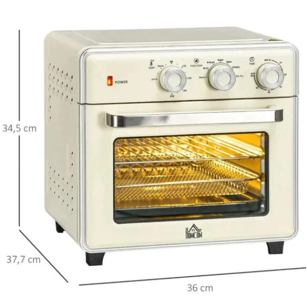 Rootz 5-i1 miniovn - 20 L Kapacitet - 1400w - 1 bagerist - 1 bageplade - 60 Min. Timer - Råhvid - 36L x 37,7W x 34,5H cm New