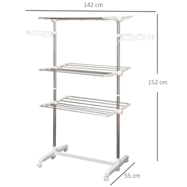 Vasketøjsudstyr>Rootz 3-lags foldbar mobil tøjlufter - Tørretumbler - Tørrestativ - Maksimal alsidighed - Pladsbesparende design - Nem mobilitet - 142L x 55W x 152H c | CDON