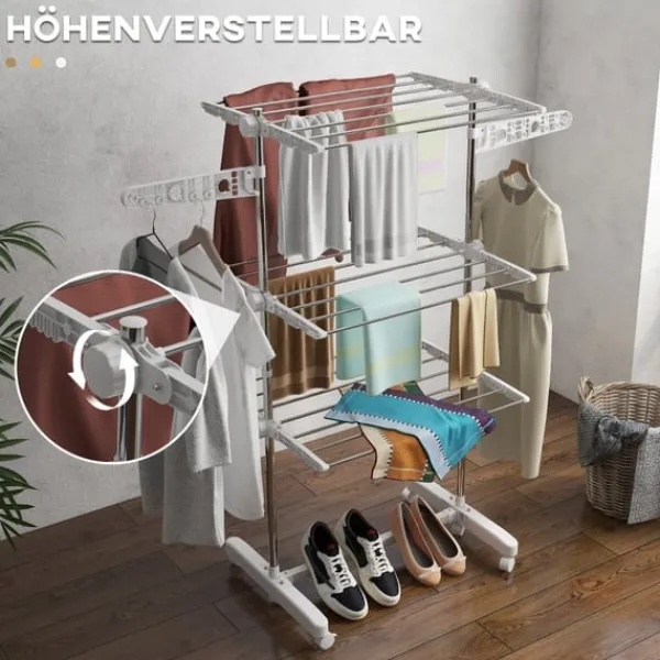 Vasketøjsudstyr>Rootz 3-lags foldbar mobil tøjlufter - Tørretumbler - Tørrestativ - Maksimal alsidighed - Pladsbesparende design - Nem mobilitet - 142L x 55W x 152H c | CDON