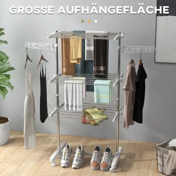 Vasketøjsudstyr>Rootz 3-lags foldbar mobil tøjlufter - Tørretumbler - Tørrestativ - Maksimal alsidighed - Pladsbesparende design - Nem mobilitet - 142L x 55W x 152H c | CDON