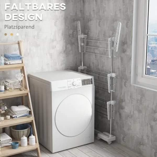 Vasketøjsudstyr>Rootz 3-lags foldbar mobil tøjlufter - Tørretumbler - Tørrestativ - Maksimal alsidighed - Pladsbesparende design - Nem mobilitet - 142L x 55W x 152H c | CDON