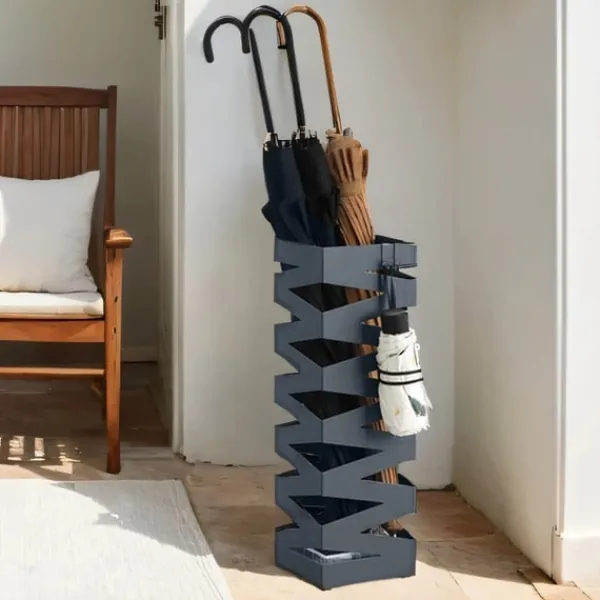 Opbevaringskroge & Hylder>Rootz Metal Paraply Stand - Screen Stand - Water Aschard - 4 Hooks inkluderet - Grå - 15,5 cm x 15,5 cm x 49 cm