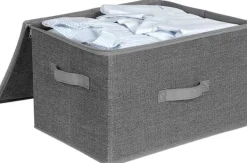 Rootz Opbevaringsbokse - Sæt med 3 - Låg - Sammenfoldelig - Stof - Håndtag - Grå - 40 x 30 x 25 cm Discount