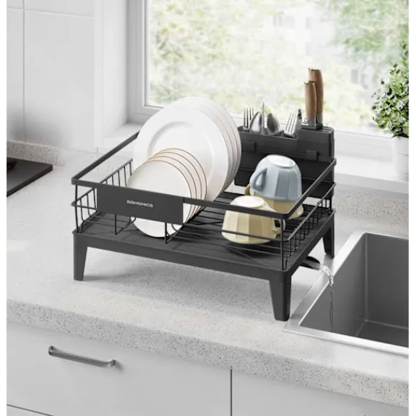 Rootz opvask ramme - opvaskestativ - tørringsstativ - stål & PP plastik - rumbesparende - 31 cm x 42 cm x 18,5 cm - sort Hot