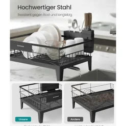 Rootz opvask ramme - opvaskestativ - tørringsstativ - stål & PP plastik - rumbesparende - 31 cm x 42 cm x 18,5 cm - sort Hot
