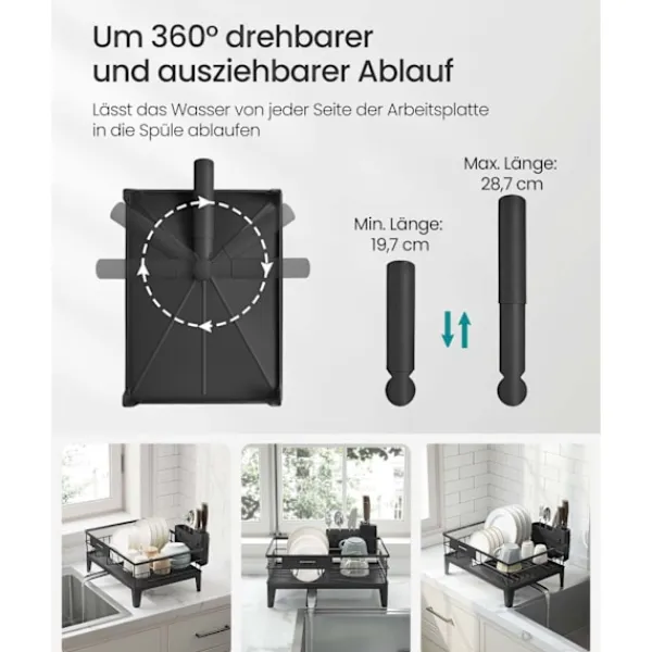 Rootz opvask ramme - opvaskestativ - tørringsstativ - stål & PP plastik - rumbesparende - 31 cm x 42 cm x 18,5 cm - sort Hot