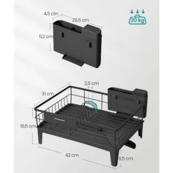 Rootz opvask ramme - opvaskestativ - tørringsstativ - stål & PP plastik - rumbesparende - 31 cm x 42 cm x 18,5 cm - sort Hot