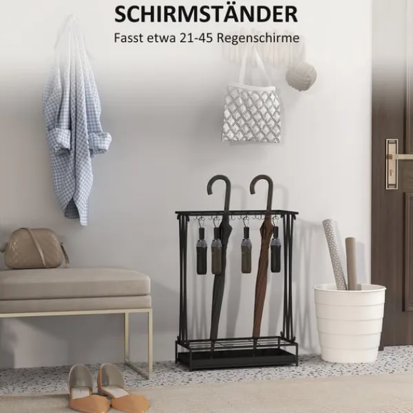 Opbevaringskroge & Hylder>Rootz paraply stand - paraplyholder - Rainwater Collector - 24 Hooks & 21 åbninger - Holdbart ståldesign - 50x24x68 cm