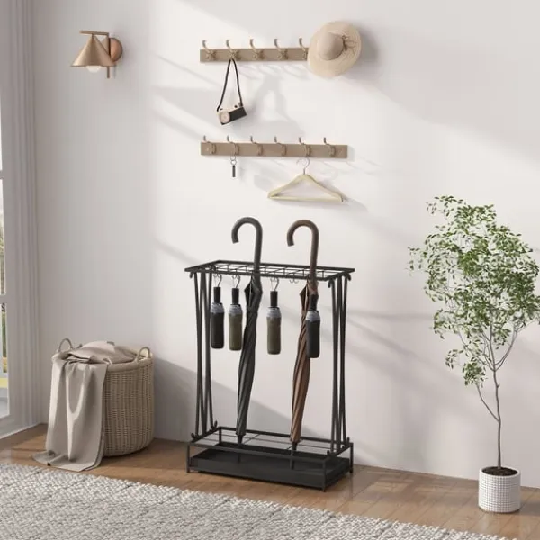 Opbevaringskroge & Hylder>Rootz paraply stand - paraplyholder - Rainwater Collector - 24 Hooks & 21 åbninger - Holdbart ståldesign - 50x24x68 cm