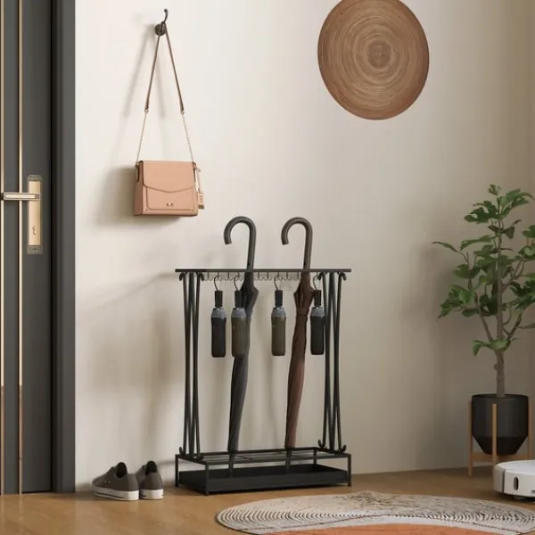 Opbevaringskroge & Hylder>Rootz paraply stand - paraplyholder - Rainwater Collector - 24 Hooks & 21 åbninger - Holdbart ståldesign - 50x24x68 cm