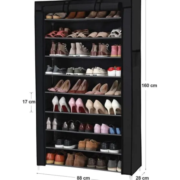 Tøj- & Garderobeopbevaring>Rootz Skostativ - Skoskab - 10 niveauer - Stof - 40 par sko - Sort - 88 x 28 x 160 cm