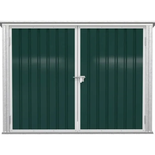 Rootz Skraldespandsskur - Apparatskab - Opbevaring til 2 Skraldespande - Låsbar - Stål - Grøn - 178,5 x 104,5 x 128,5/113 cm Sale