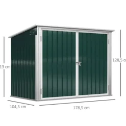 Rootz Skraldespandsskur - Apparatskab - Opbevaring til 2 Skraldespande - Låsbar - Stål - Grøn - 178,5 x 104,5 x 128,5/113 cm Sale