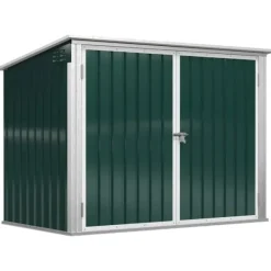 Rootz Skraldespandsskur - Apparatskab - Opbevaring til 2 Skraldespande - Låsbar - Stål - Grøn - 178,5 x 104,5 x 128,5/113 cm Sale