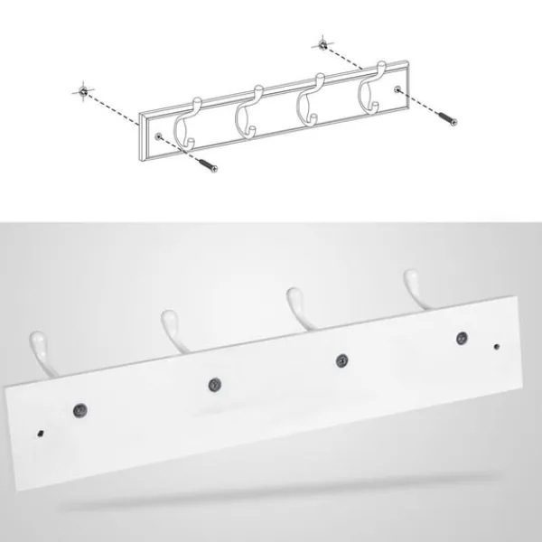 Rootz væg knagerække - knagerække - 4 kroge væg knagerække - knagerække - vægmonteret knagerække - hængende knagerække - hvid - 40 x 9 x 7 cm Clearance