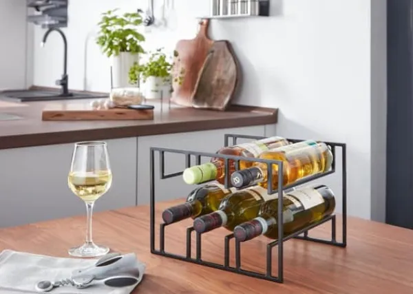 Vinflaskeholdere>Rootz vinflaskeholder til 6 flasker 29x21x25 cm vinreol sort metal - Flaskeholder Iron Modern - Vinstander vinholder bordkøkken