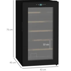 Rootz vinkøleskab - Vinkøler - Drikkevarekøler - Hurtigkøling - UV-beskyttelse - Nem rengøring - 43 cm x 45 cm x 75 cm - Stål og hærdet glas