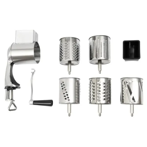 Mandolin- & Rivejern>Rotary Grater, Rustfrit Stål, 5 Tromleskær,Sølv