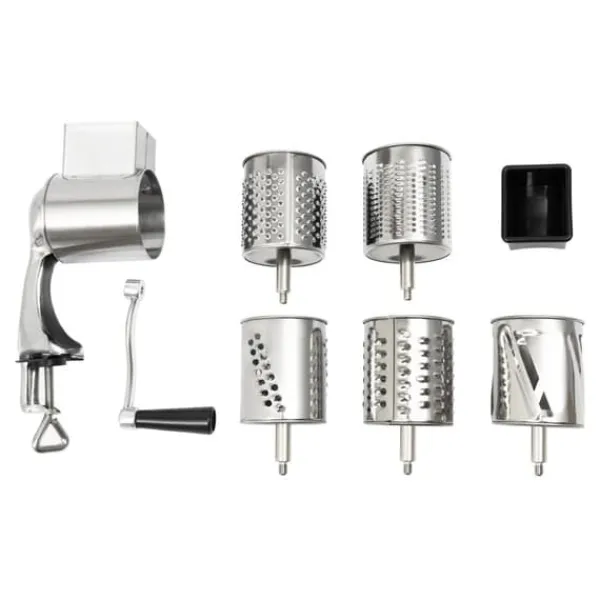 Mandolin- & Rivejern>Rotary Grater, Rustfrit Stål, 5 Tromleskær,Sølv