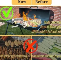 Rullende grillkurv, grillkurv i rustfrit stål med aftageligt håndtag - sæt med 2, perfekt til camping og have Hot
