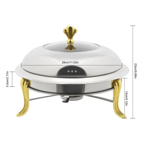 Rund Chafing Dish, Rustfrit Stål, 28 cm Indvendig Diameter, 3L Kapacitet,Sølv Online