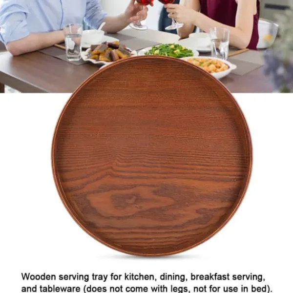 Serveringsfad & Skåle>Rund serveringsbakke i naturligt træ Trætallerken Te Mad Serveringsfad Vand Drikkefad 30cm